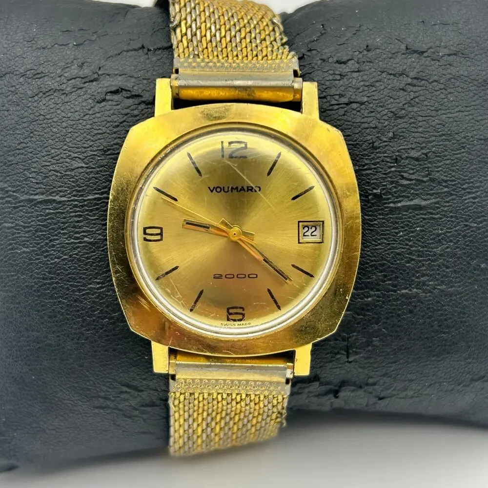 Vintage Gold-tone Voumard 2000 Swiss-made Mechanical Watch Working New Battery